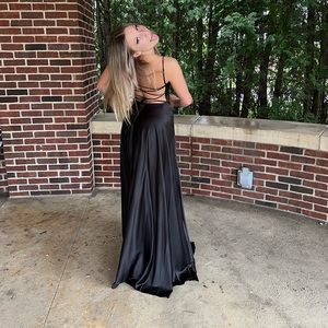 prom dress, black, silk, and tie back